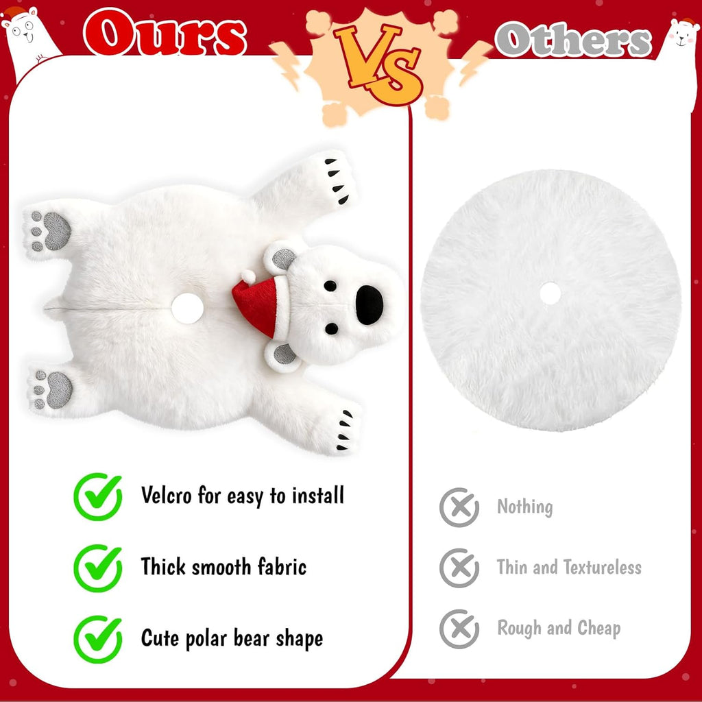AerWo 48 Inch Christmas Tree Skirt, Faux Fur Polar Bear White Tree Skirt for White Christmas Decorations Indoor Party Holiday Xmas Home Decor