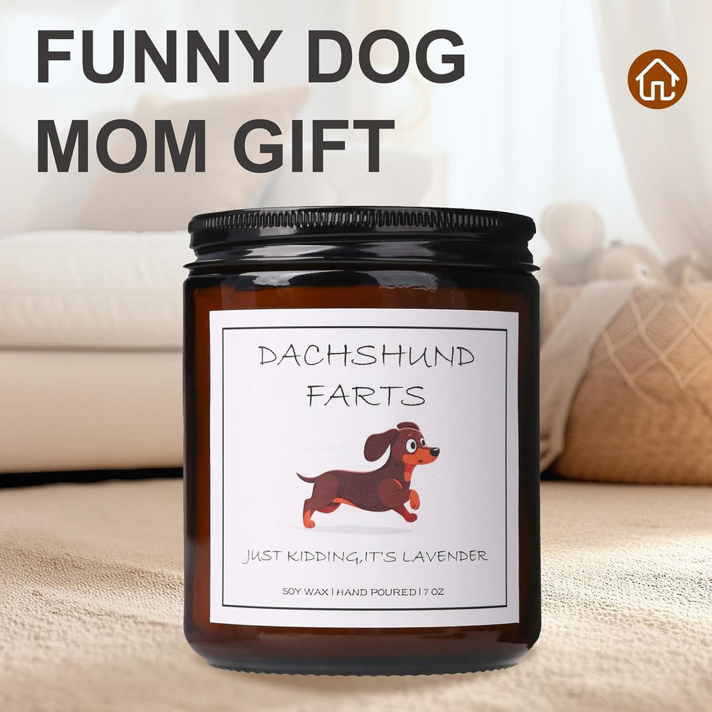 Dachshund Gifts & Decor, Dachshund Gifts for Women, Weiner Dog Gift for Women - Dachshund Farts Candle, Natural Soy Wax Lavender Scented Candle 7oz