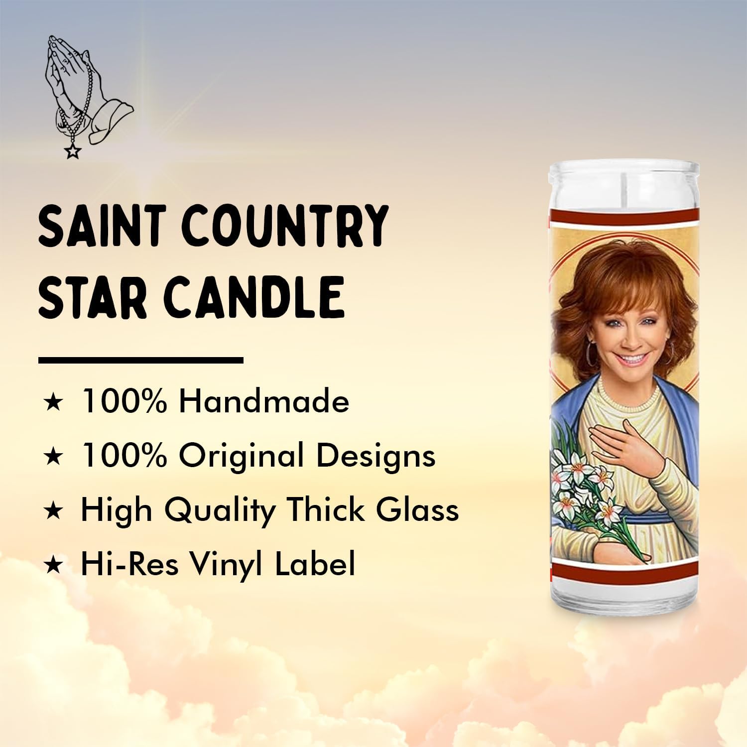 Country Star Celebrity Glass Jar Candle – Unscented Handmade Soy Wax Votive Candle – Unique Gift for Music & Movie Lovers – Home Decor Collectible for Living Room & Office – 8 Inch