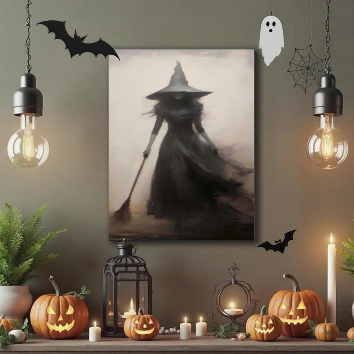 FLZYKGPA Dark and Moody Canvas Wall Art 20x30, Vintage Rustic Witch with Broo...