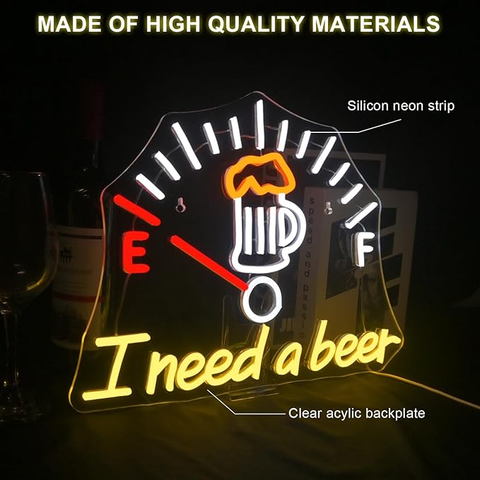 I Need a Beer Neon Sign,LED Neon Light Bar Wall Decor for Pub,Man Cave，Energy-Efficient,Shop Bar,Teen Room,Game Room Decor,Hip Hop Party Neon Signs Wall Decor,Party Bedroom Unique Gift for Beer Lovers