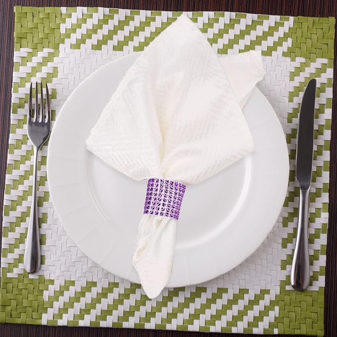 Purple Napkin Rings Holder Set of 150pcs,Crystal Diamond Bling Napkin Rings Adornment for Wedding Reception, Dinner, Place Settings, Holiday Parties or DIY Decoration (150,Purple)