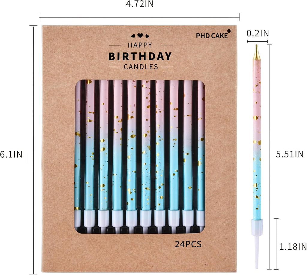 PHD CAKE Pink Blue Gold Long Thin Birthday Candles, Cake Candles, Birthday Parties, Wedding Decorations, Party Candles