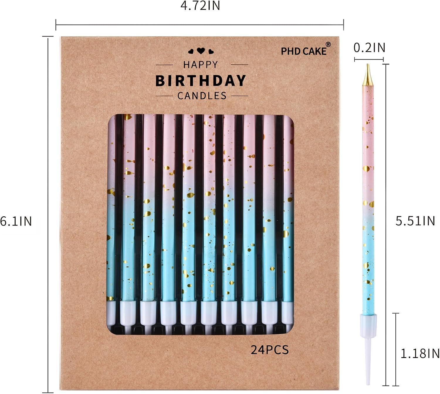 PHD CAKE Pink Blue Gold Long Thin Birthday Candles, Cake Candles, Birthday Parties, Wedding Decorations, Party Candles