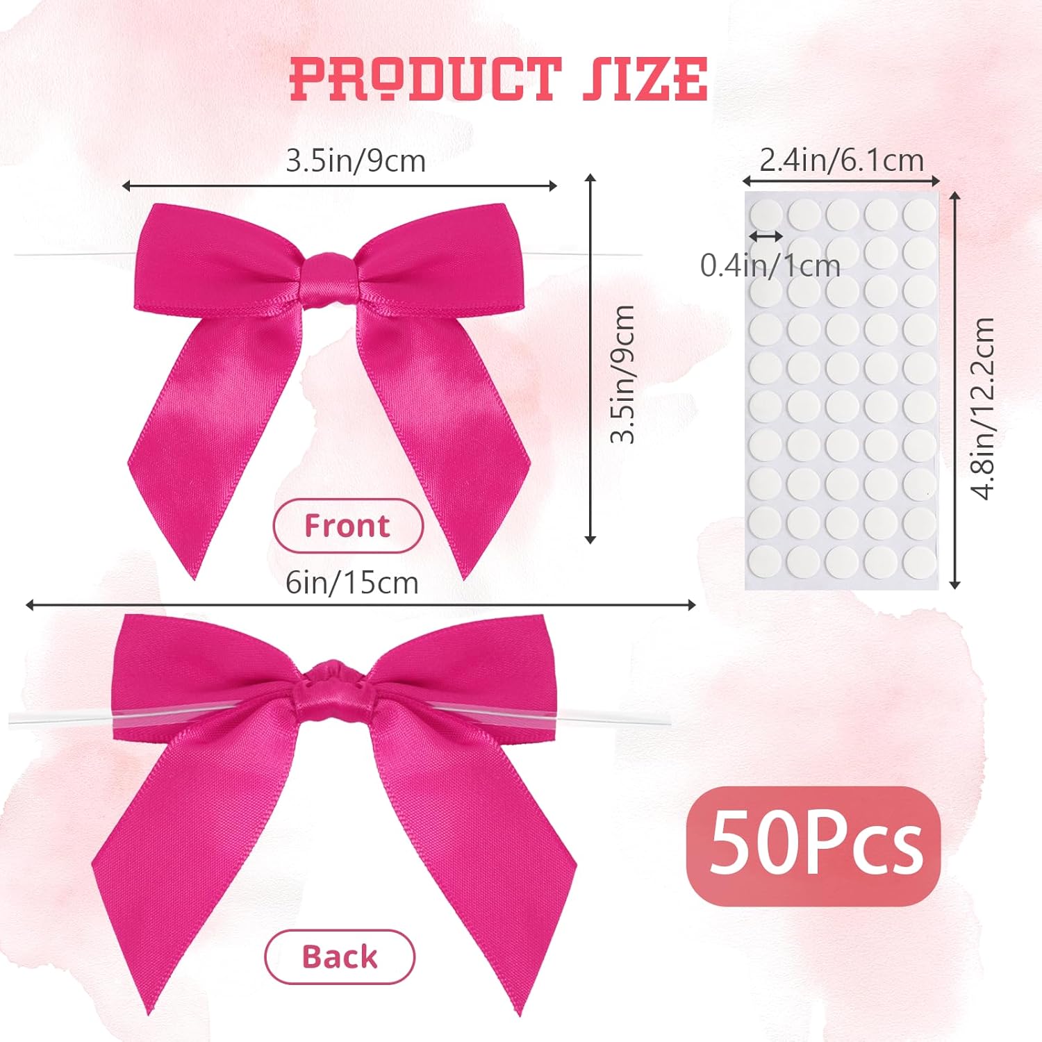 50pcs Hot Pink Twist Tie Bows, 3.5" Satin Ribbon Pre Tied Hot Pink Bow for Gifts Wrapping Treat Bags Candy Card, Mini Ribbon Bows for Crafts Wedding Bridal Baby Shower Birthday Mothers Day Bouquet