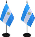 Argentina Argentine Deluxe Desk Flag Set Small Mini Miniature Argentina Argentine Table Desktop Flags With Solid Pole, Black Base and Spear Top(2 Pack)