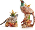 Fitz and Floyd Fall Harvest Pheasant Ceramic Figurine Candleholders, Set of 2, 10.5 and 6.25 inches Tall