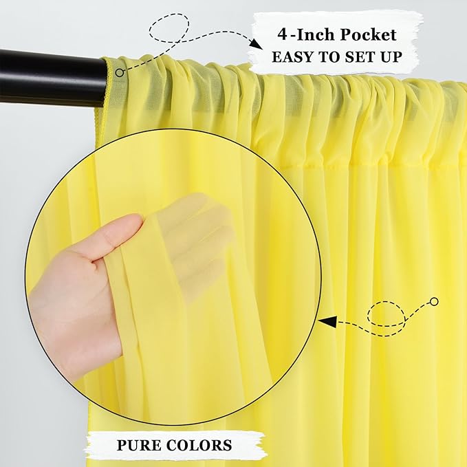 DUOBAO Chiffon Backdrop Curtain 96 Inch Length 2 Panel 29 Inch Width Wedding Backdrop Drapes Yellow Sheer Curtains Panels Tulle Fabric Photography Backdrops for Party