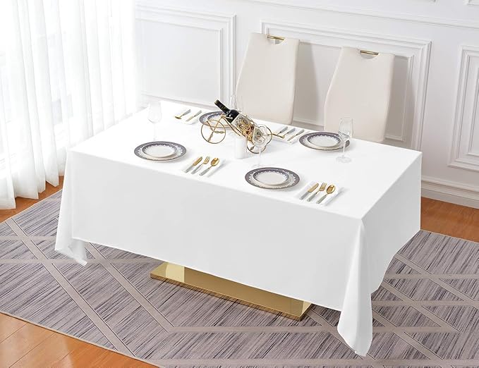 Surmente 2 Pack White Rectangle Tablecloth 60 x 102-inch Rectangular Polyester Table Cloth for Weddings, Banquets, or Restaurants