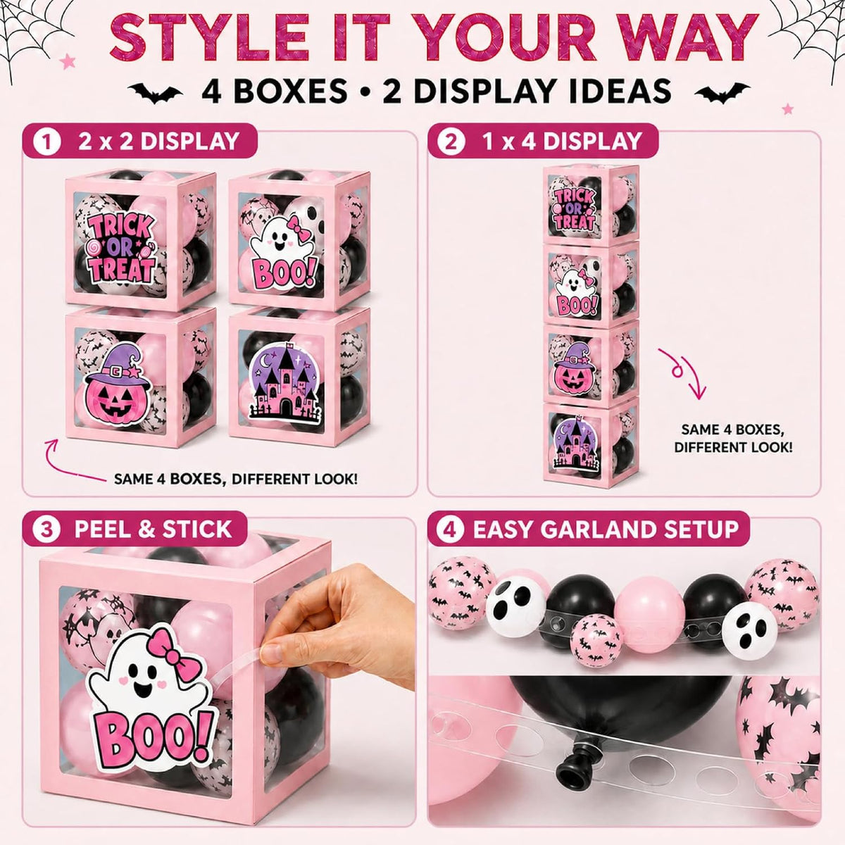 UJoyant Pink Halloween Party Decorations, Birthday Kit with 4 Balloon Boxes