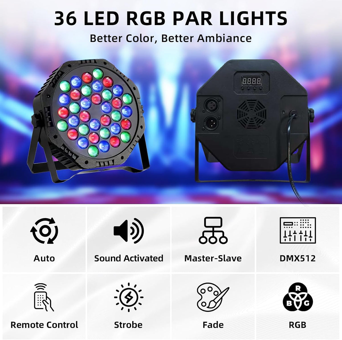 3-Pack DJ Stage Light for Parties LED Par Lights