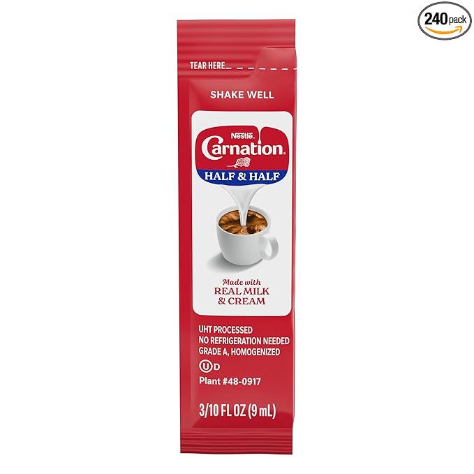 Nestle Carnation Coffee Creamer Half and Half, Made with Real Dairy, 0.304 fl oz Liquid Stick Pack (Box of 240)
