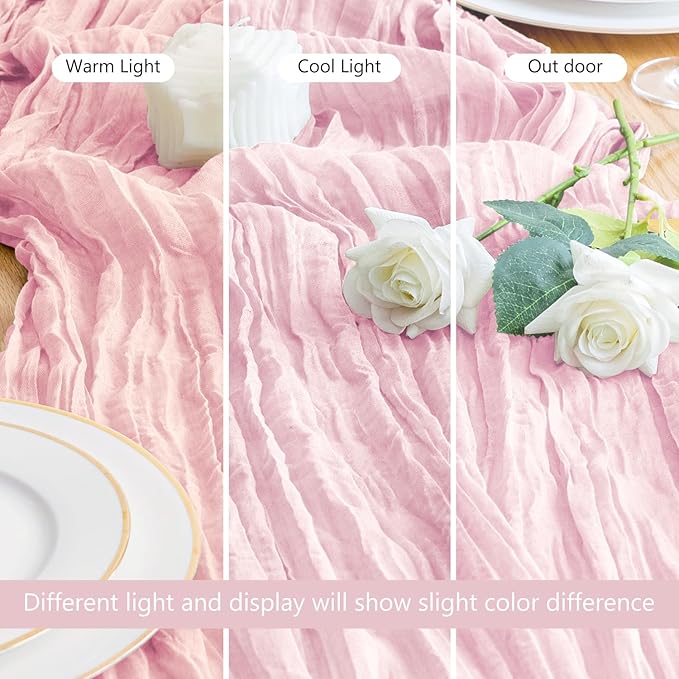 Asee'm Cheesecloth Table Runner 120 Inches Blushing Pink Boho Gauze Cheese Cloth Runner 10FT Rustic Sheer Fall Table Runners for Thanksgiving Wedding Baby Shower Holiday Party Decoration