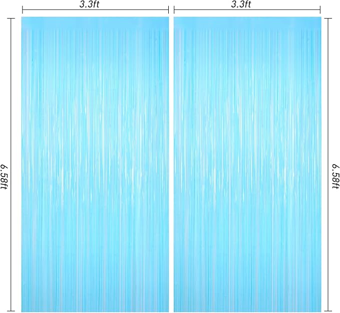 Macaron Light Blue Tinsel Backdrop Foil Fringe Curtains, 2Pack Fringe Backdrop for Birthday Door Decorations, Wedding Baby Shower, Party Supplies for Bachelorette, Graduation, Christmas, Disco Decor