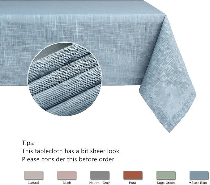 maxmill Lux Faux Linen Tablecloth with Slubby Yarn Textured Weaves Wrinkle Free Anti-Shrink Soft Table Cloth for Kitchen Dining Tabletop for Outdoor and Indoor Use Rectangle 60 x 84 Inch Slate Blue