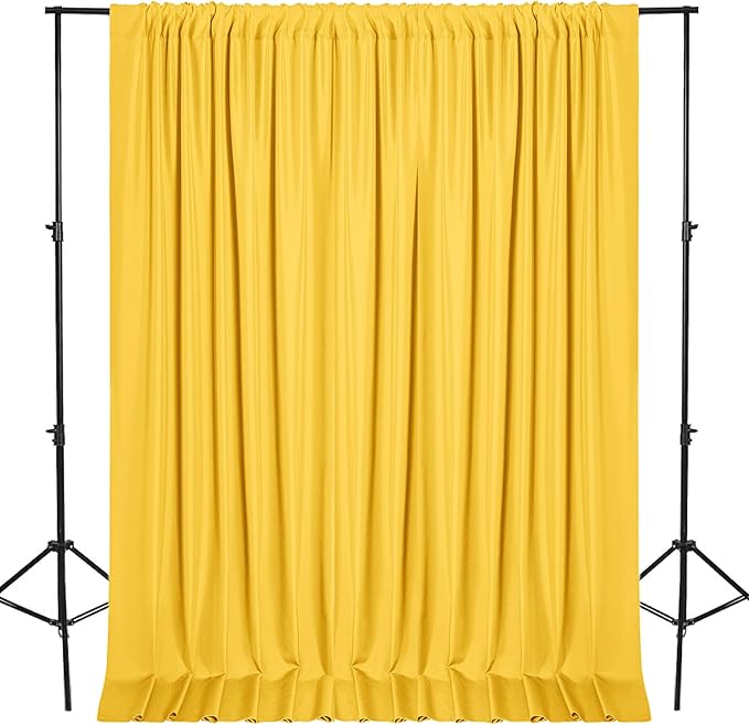 DWCN 10x7 FT Backdrop Curtains for Parties, Photography Backdrop Drapes with Rod Pockets for Wedding Decorations Stage Birthday Family Gatherings, 2 Panels 5ft x 7ft, Yellow
