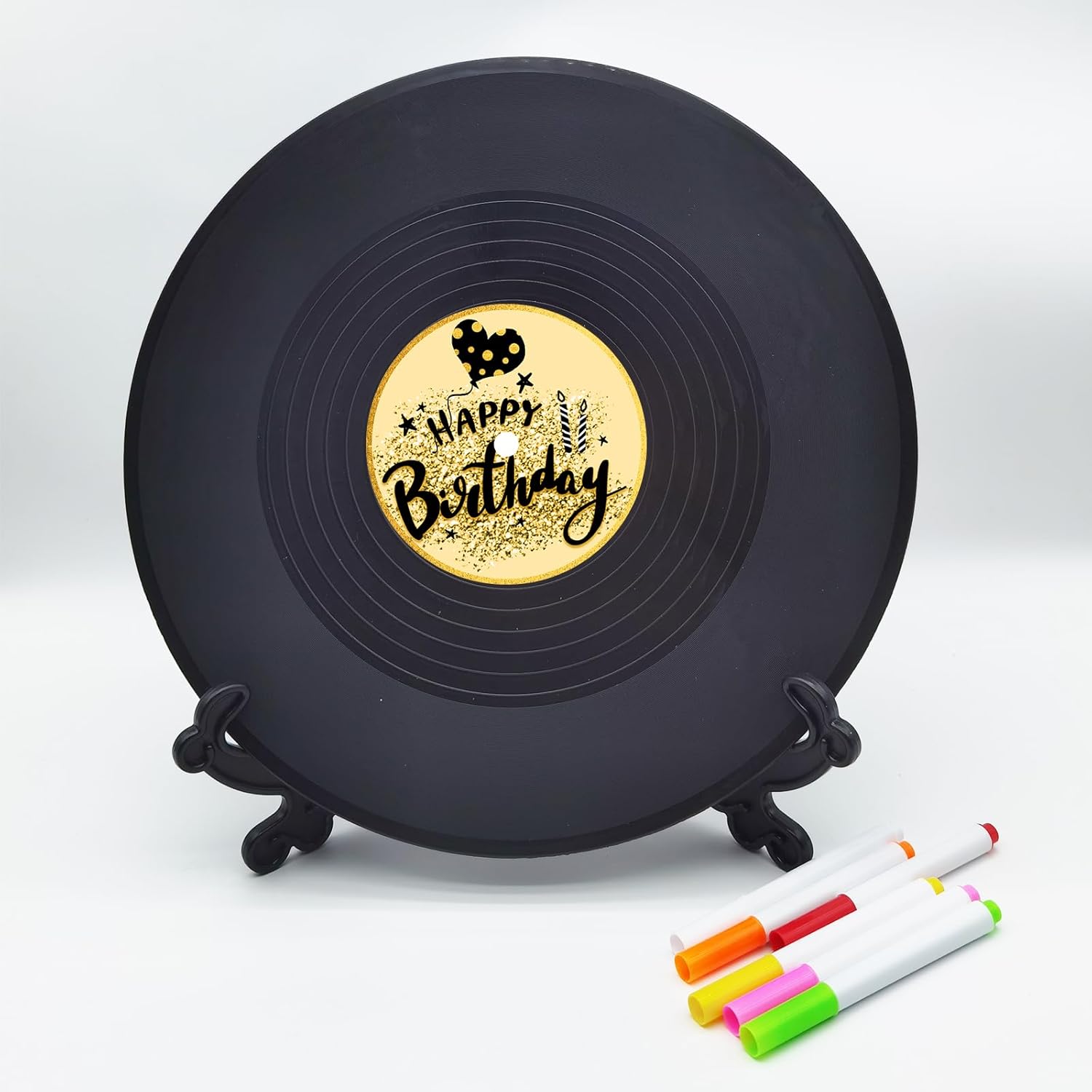 pwvsayjcj Vinyl Record Birthday Decorations, Happy Birthday Party Favor Sign Poster, Large Guest Book 11.6" x 11.6"