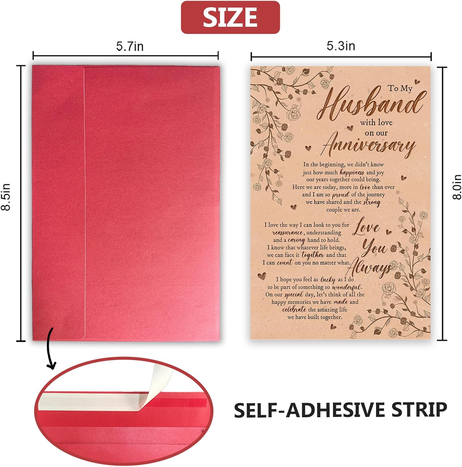 Sweet Anniversary Card for Him, Romantic Wife To Husband Greeting Card With Heartfelt Message, To My Husband With Love on Our Anniversary