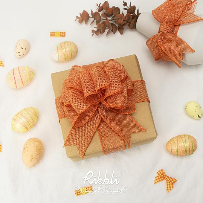 Ribbli Orange Burlap Wired Ribbon, 1-1/2” Inch x Continuous 20 Yard, Orange Wired Ribbon for Wreaths,Big Bows,Tree Decoration,Outdoor Decoration