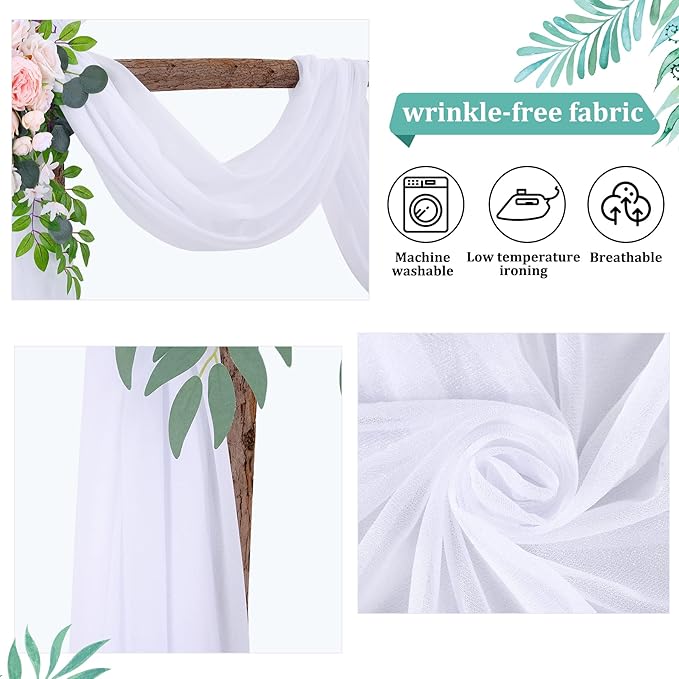Wedding Arch Draping Fabric White Arch Drapes Sheer Backdrop Curtain for Ceremony Wedding Arches Decor 2 Panel 19Ft Length x 28" Width