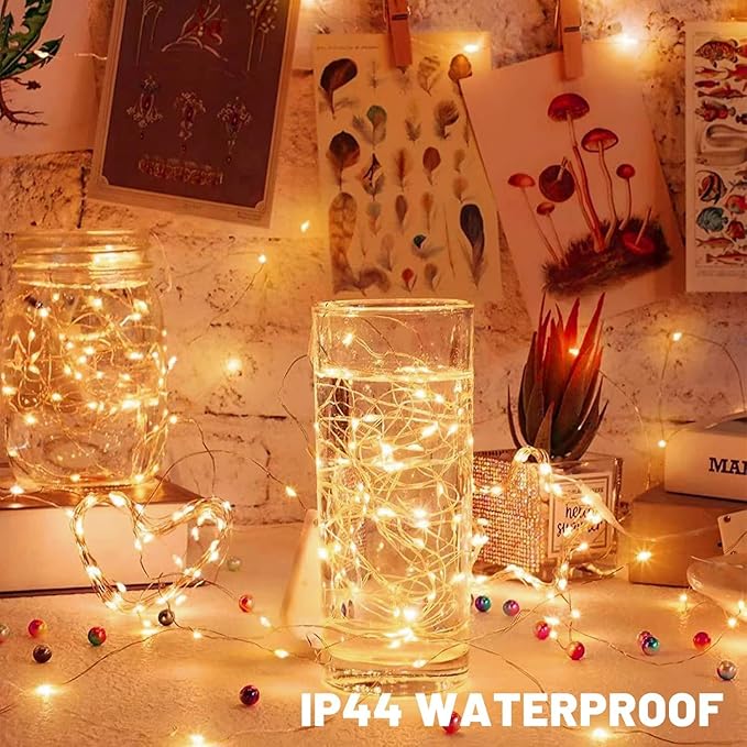 24 Pack LED Fairy Lights Battery Operated 7Ft 20Led Mini String Lights Waterproof Christmas for Mason Jars Bedroom DIY Party Wedding Christmas Decor Pink