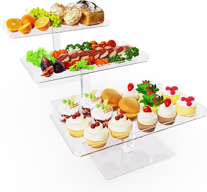 Dessert Cupcake Stand, 3 Set Acrylic Tiered Serving Tray for Dessert Table Display, Cup Cake Holder for Tea Party/Birthday/Wedding