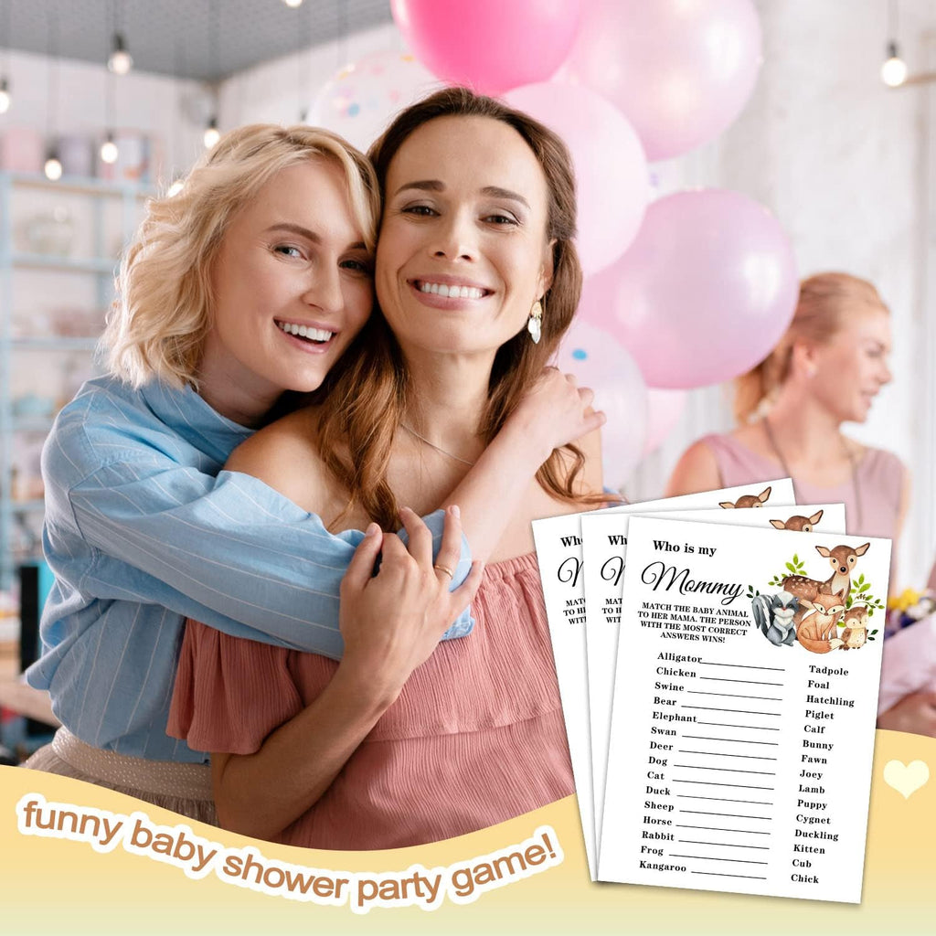 Baby Shower Game Cards, Safari Animals Who is My Mommy Game Card for Baby Shower Party，Funny Icebreak Baby Shower Party Games Ideas Activity for Parent-to-be, Fun and Easy, 30 Cards