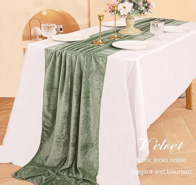 Velvet Table Runner 20 x 120 Inches 10ft Luxurious Thick Soft Velvet Christmas Thanksgiving Wedding Reception Table Runner for Party Reception Decorations(Sage Green, 6 Pack)