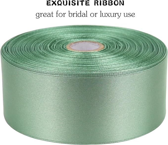 Sage Green Solid Satin Ribbon 1-1/2 Inch 50 Yards Solid Polyester Fabric Ribbon for Gift Wrapping Wedding Christmas Baby Shower Birthday Party Decoration Handmade Immortal Flower Craft