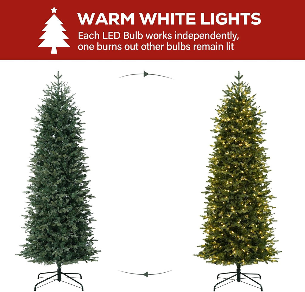 hykolity 7.5 ft prelit pencil christmas tree with, side view