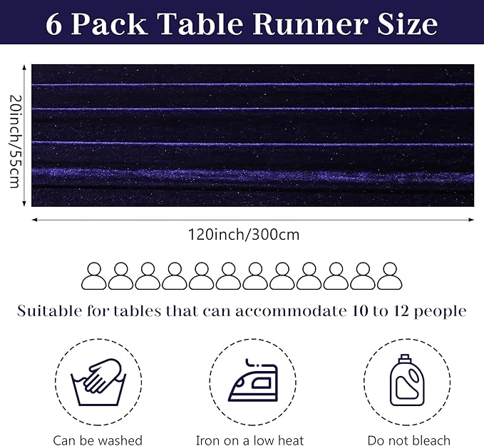 Velvet Table Runner 20 x 120 Inches 10ft Luxurious Thick Soft Velvet Christmas Thanksgiving Wedding Reception Table Runner for Party Reception Decorations(Navy Blue, 6 Pack)