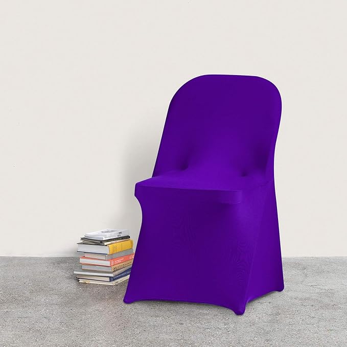 Peomeise Stretch Spandex Folding Chair Cover for Wedding Party Dining Banquet Event (Purple,6pcs)
