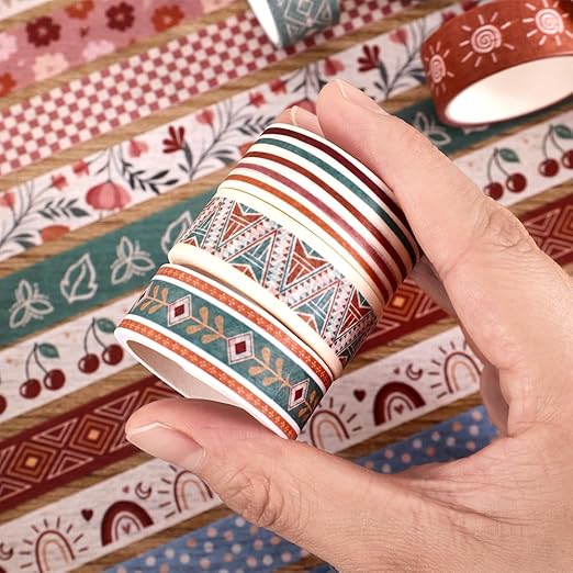 20 Rolls Bohemia Theme Washi Tape Set,Writable Decorative Tapes for Scrapbooking, Bible Journaling, Bullet Journaling, 0.6"x79" per Roll