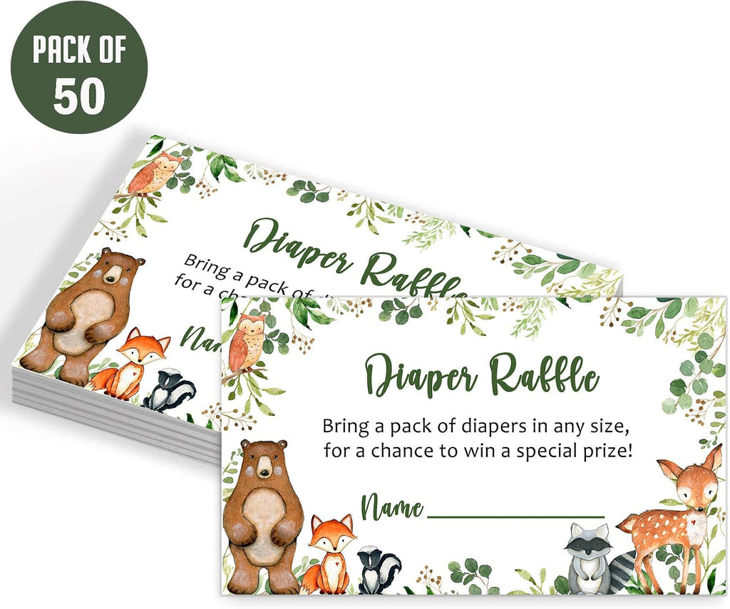 Yuzioey 50 Woodland Baby Shower Invitations, Forest Woodland Greenery Invitations Macthing Envelpoes, Diaper Raffle Tickets, Book Request Cards, Forest Creatures Invitations