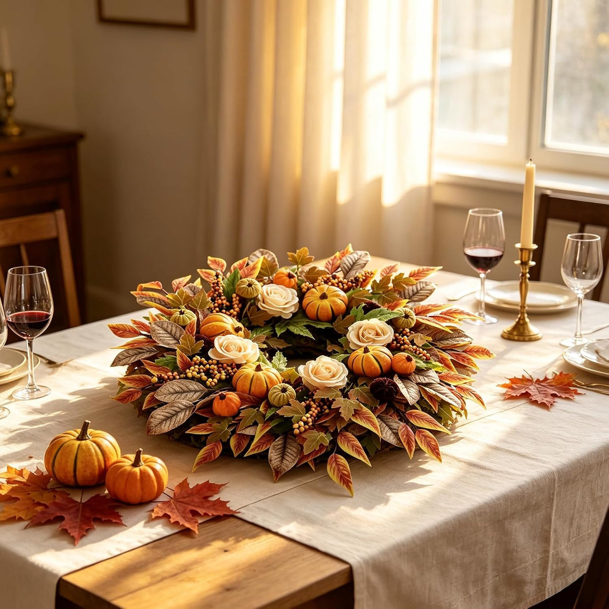 24 Inch Fall Wreaths for Front Door, Autumn Pumpkins Wreaths