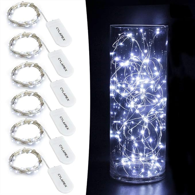 CYLAPEX 6 Pack Cool White Fairy String Lights Battery Operated Fairy Lights Firefly Lights LED Starry String Lights 3.3ft 20 LEDs Silvery Copper Wire for Christmas DIY Decoration Costume Wedding Party