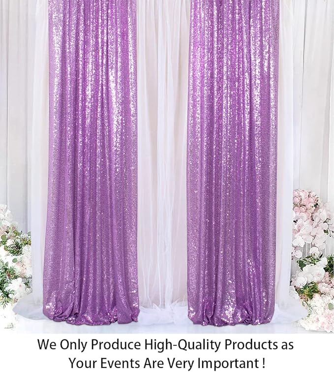 ShinyBeauty Sequin Curtains 2 Panels Sparkling Lavender Glitter Photo Backdrop - 2FT x 8FT Shimmer Backdrop for Wedding Party Baby Shower Birthday Stage Decorations -1011E
