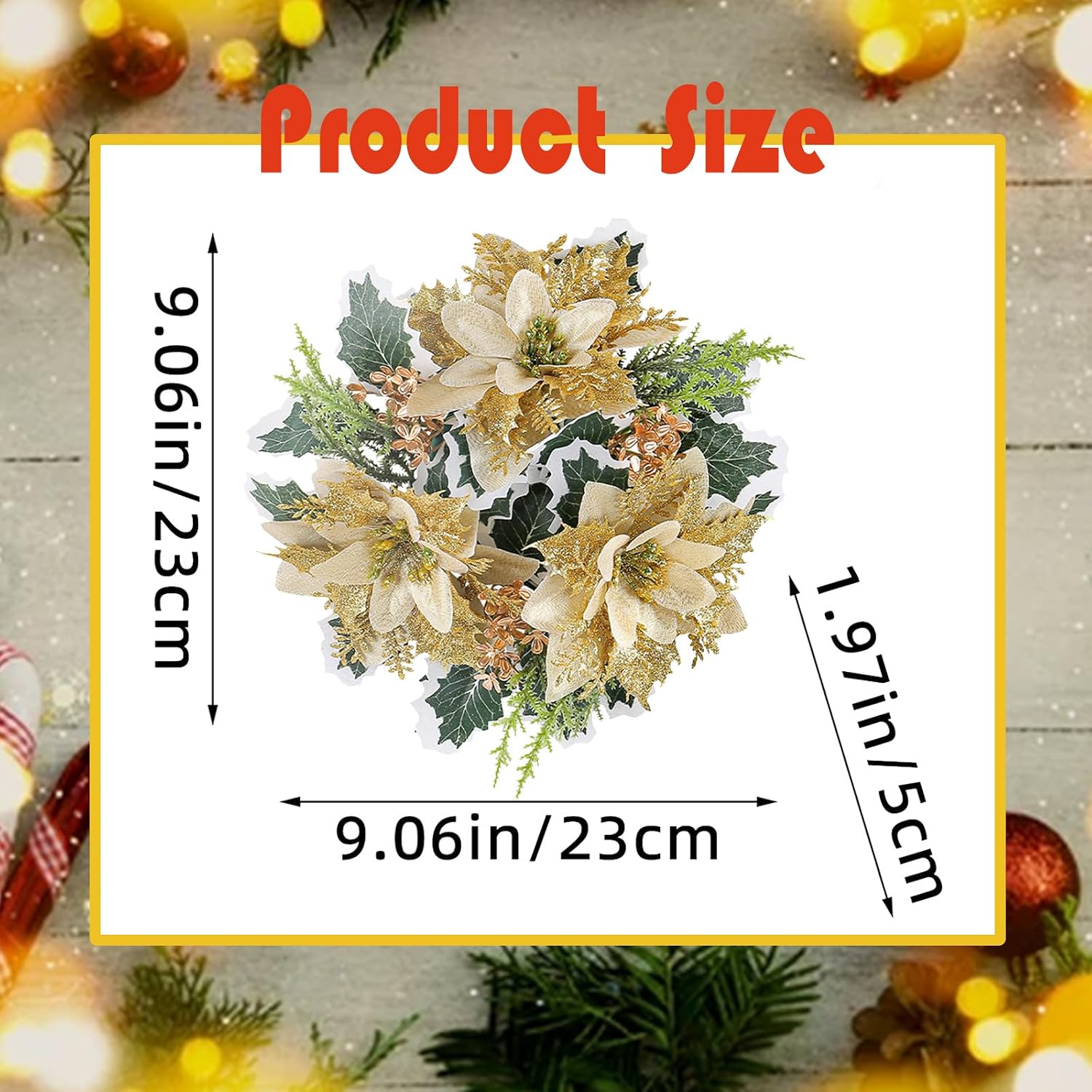 mdgfge Christmas Candle Rings Wreath Holder Artificial Gold Flower Pine Candle Rings with Holly Leaves for Xmas Party Holiday Table Pillars Decoration