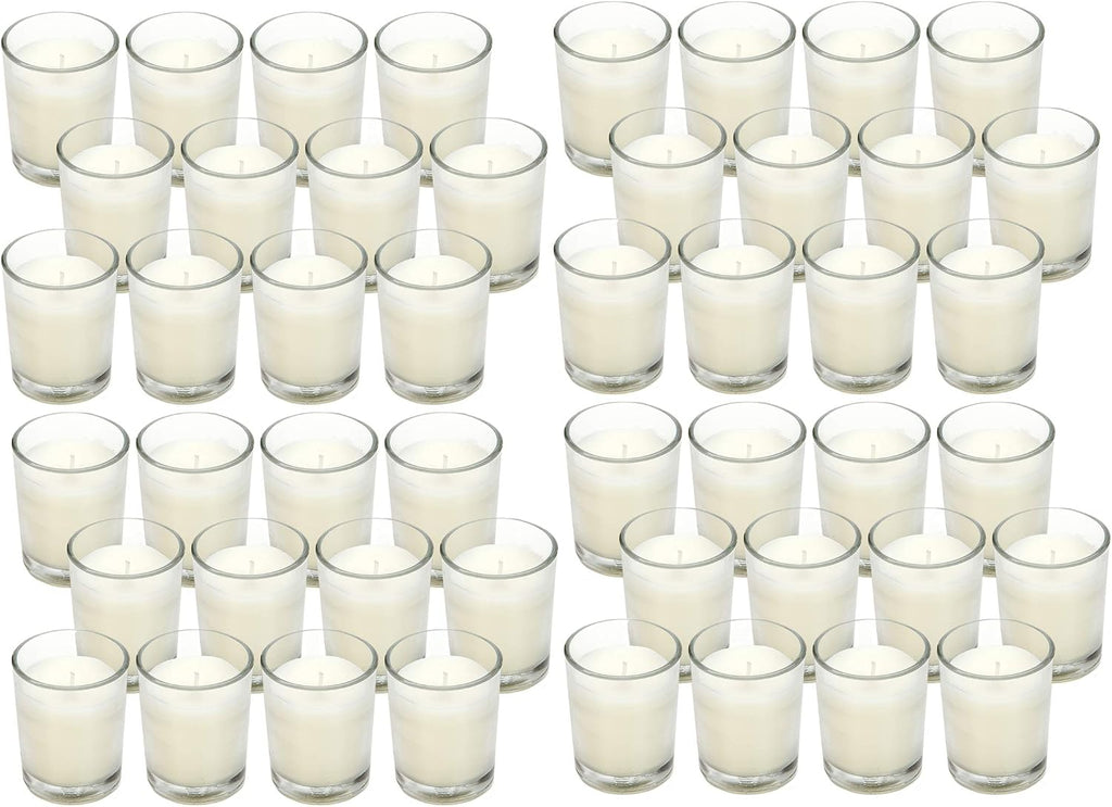 48-Pack Clear Glass Votive Candles – 10–12 Hour Long Burn, Unscented, Ivory, Bulk Set for Weddings, Events & Table Centerpieces – Hosley