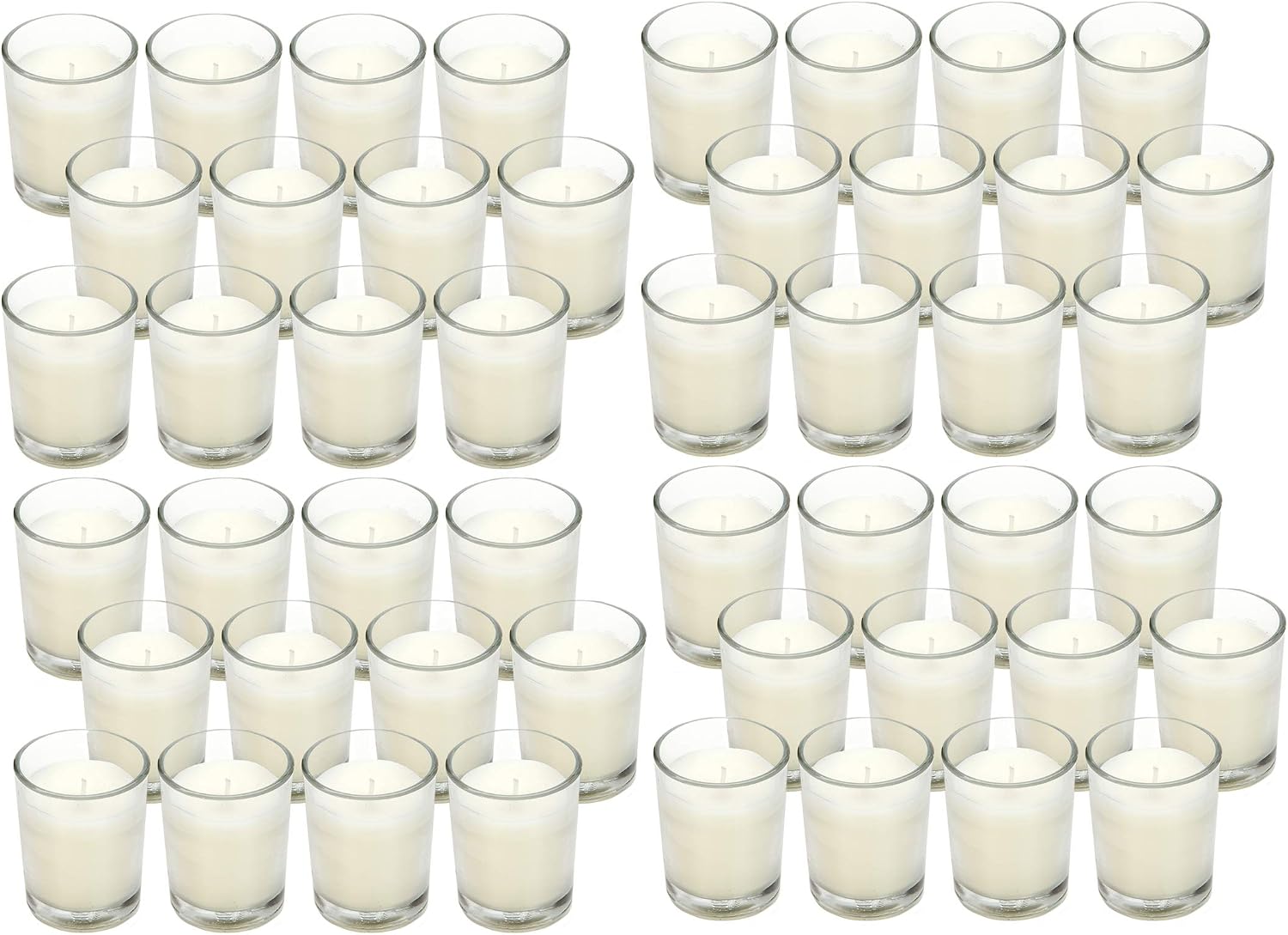 48-Pack Clear Glass Votive Candles – 10–12 Hour Long Burn, Unscented, Ivory, Bulk Set for Weddings, Events & Table Centerpieces – Hosley