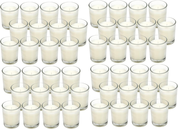 48-Pack Clear Glass Votive Candles – 10–12 Hour Long Burn, Unscented, Ivory, Bulk Set for Weddings, Events & Table Centerpieces – Hosley