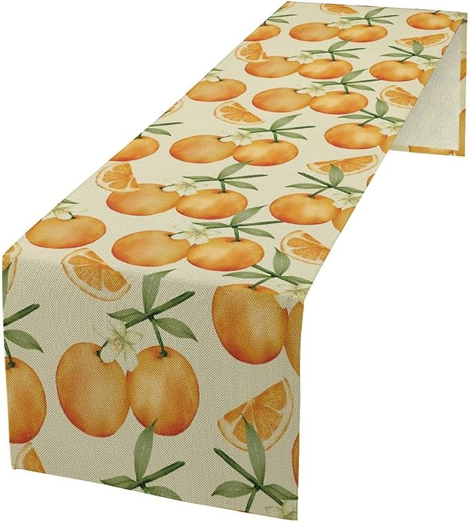 Spring Summer Orange Citrus Table Runner Watercolor Sweet Fruit Botanical Print Dinner Runner for Farmhouse Baby Shower Party Holiday Home Kitchen Dining Table Decor 13x36