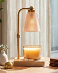 Candle Warmer Lamp with Timer - Adjustable Height & Brightness - Wood Base Glass Shade - 2 Bulbs Included(Square Gold)