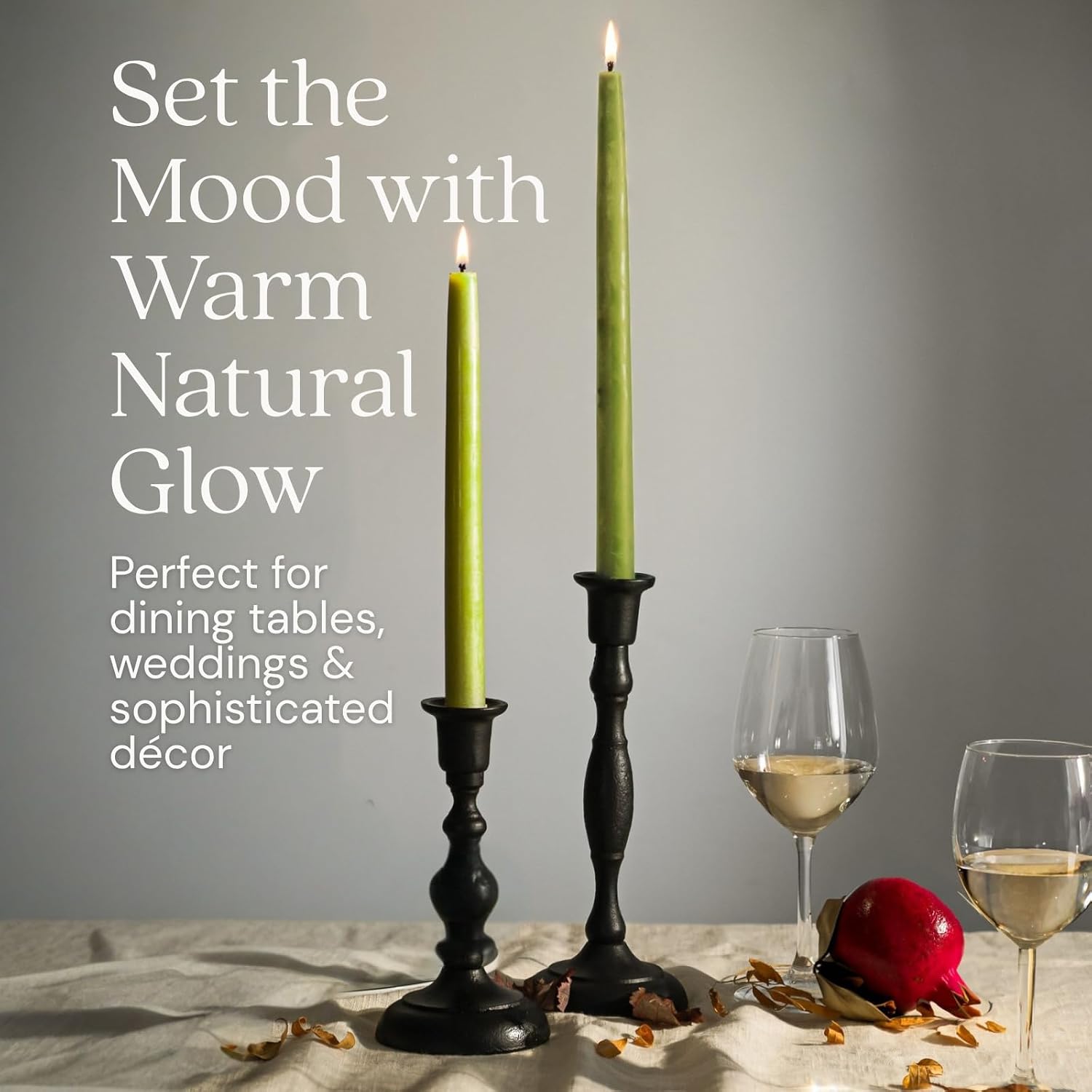 Bluecorn Beeswax Taper Candles, 100% Pure Natural Bees Wax, Pair of 12 Inch Sage Green Tapered Candlesticks, Clean Burning & Dripless, Fragrance Free, Long Lasting, Home Decor, American Made, 1 Count