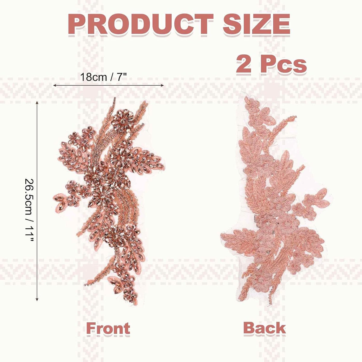 MECCANIXITY Rhinestone Applique Patches, 11x7 Inch, Peach, 2Pack