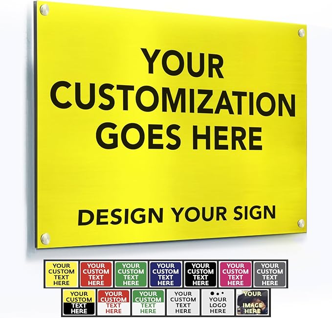Custom Metal Signs, Personalized Aluminum, Customized Safety, Business Signs, Waterproof Outdoor, White Aluminum (Yellow Background, 7x7 In)