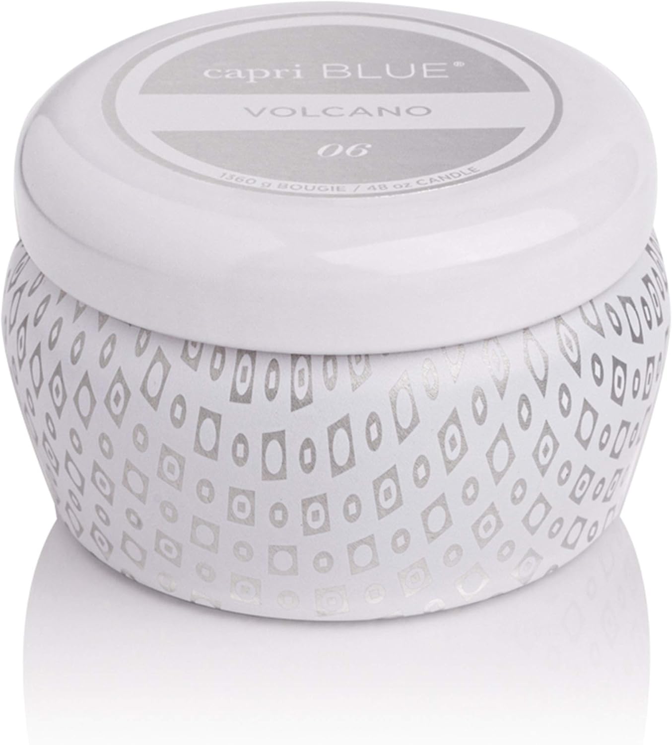 Capri Blue Volcano Scented Mini Tin Jar Candle | White, 3 oz | Printed Mini Tin Candles for Home Scented with Tropical Fruit & Sugared Citrus - Long Lasting Soy Wax Blend