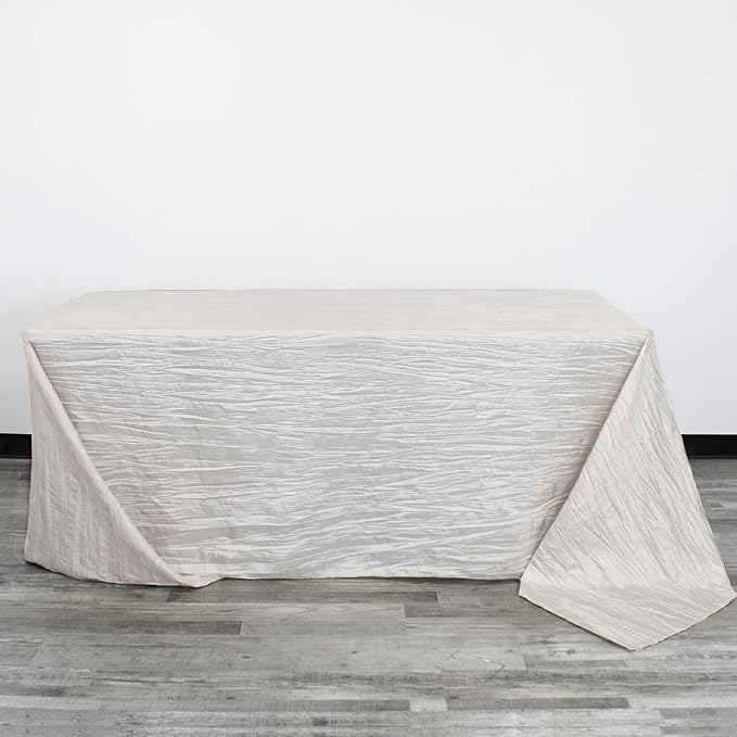 YOUR CHAIR COVERS - 90 x 156 inch Rectangular Crinkle Taffeta Tablecloth - Ivory