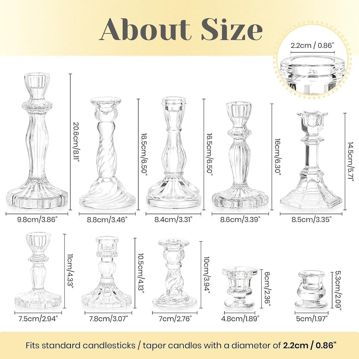 Hewory Crystal Taper Candle Holders: 10PCS Clear Glass Candlestick Holders