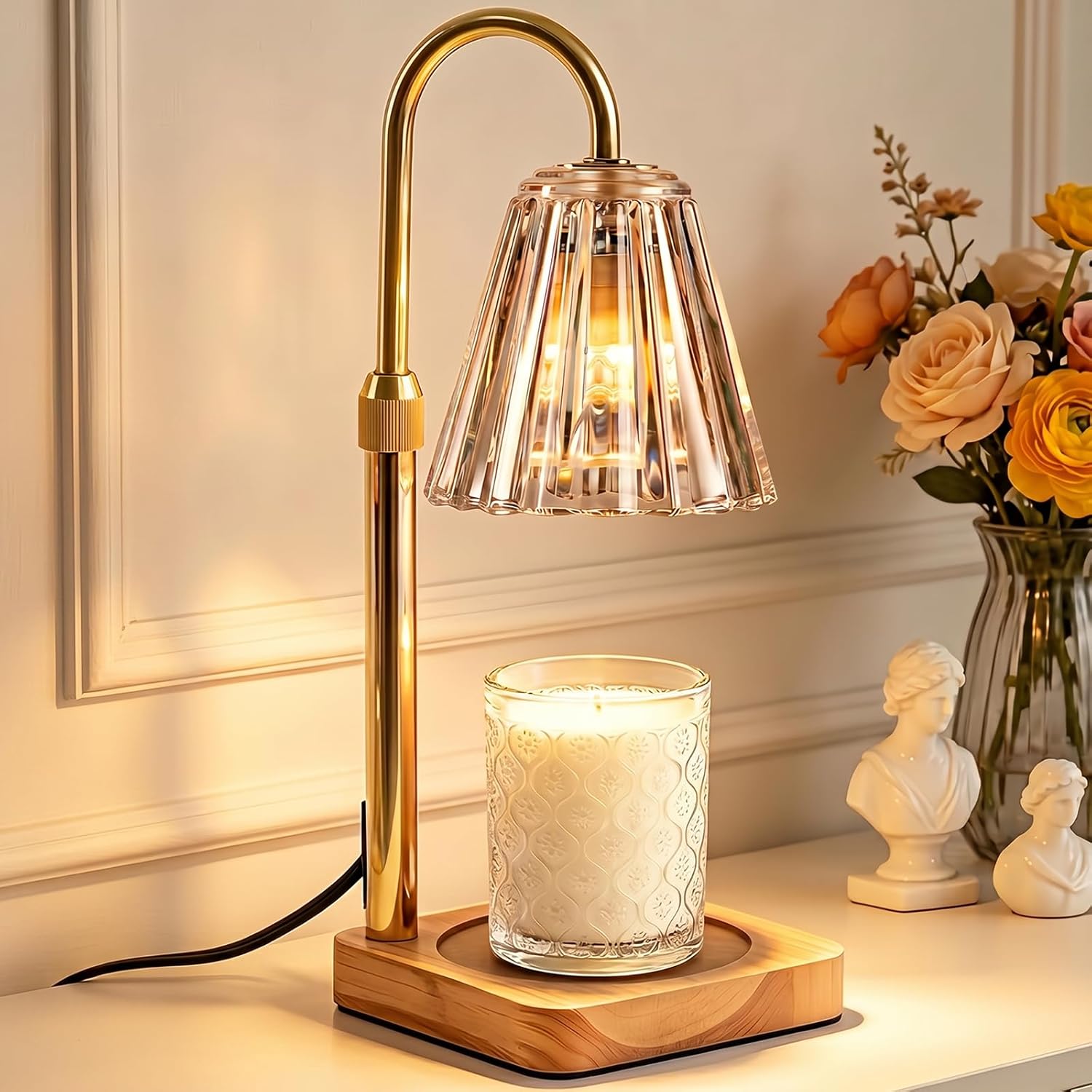 Marycele Candle Warmer Lamp with Timer & Dimmer - Mothers Day Gifts for Women Mom Her, Aesthetic Office Home Decor, Adjustable Height Wax Melter for Candle Jar & 3-Wick Candles (2 Bulbs Included)